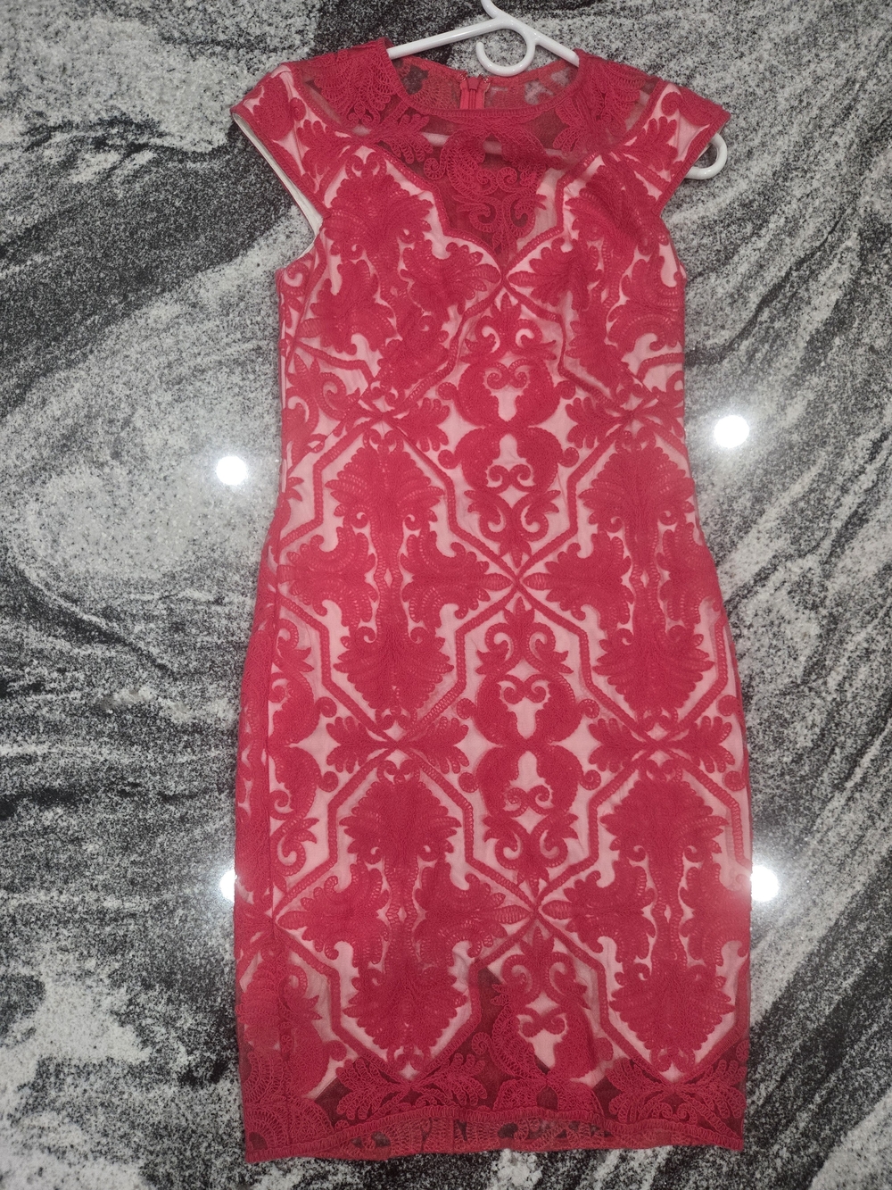 Tadashi Shoji Vibrant Pink Lace Midi Sheath Dress
